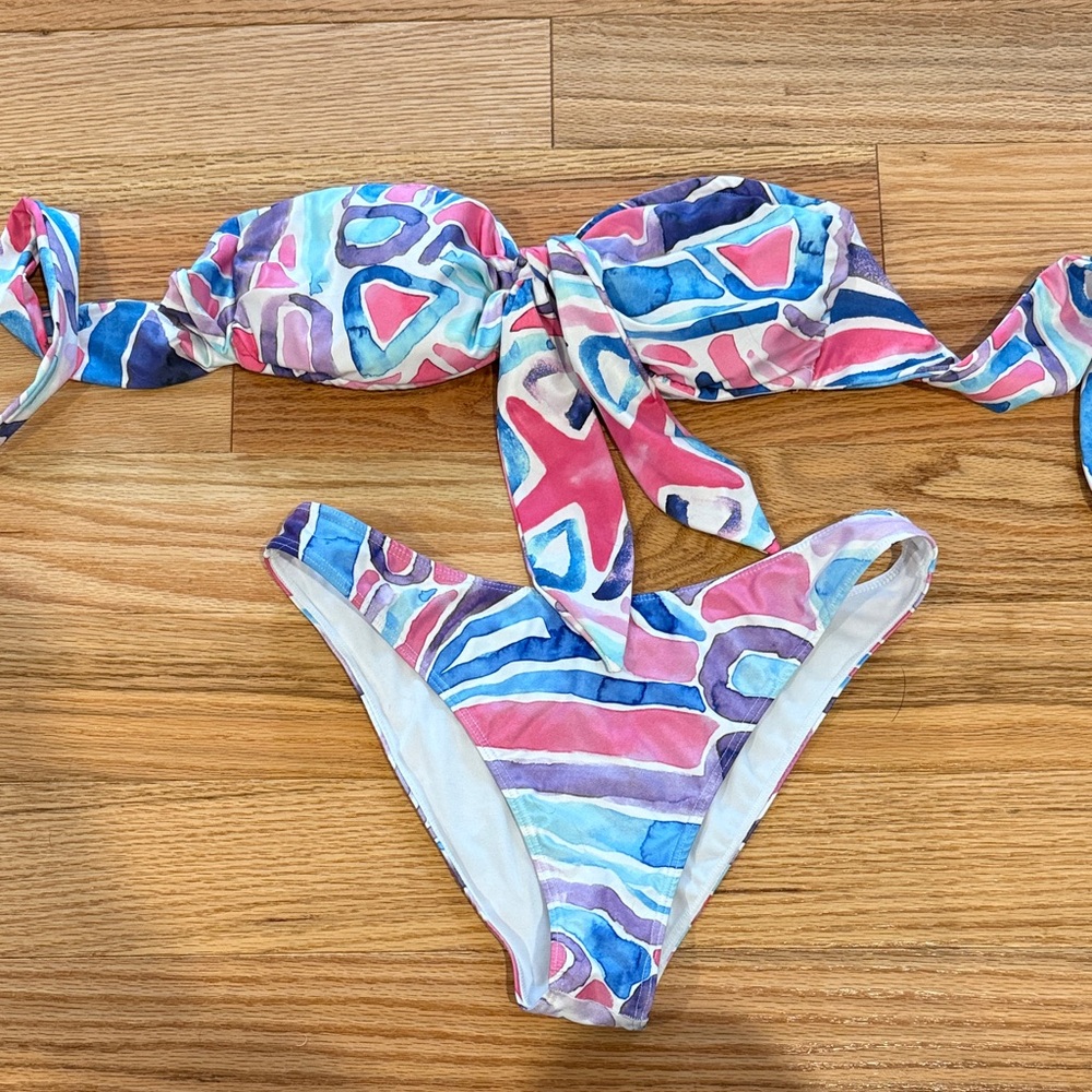 Kenny Flowers Pink Blue Purple Abstract Print Bikini